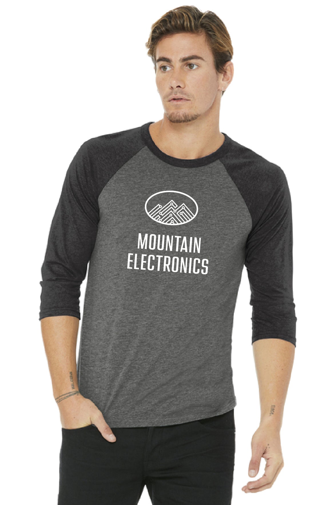 Mountain Electronics - BELLA+CANVAS® Unisex 3/4-Sleeve Baseball Tee