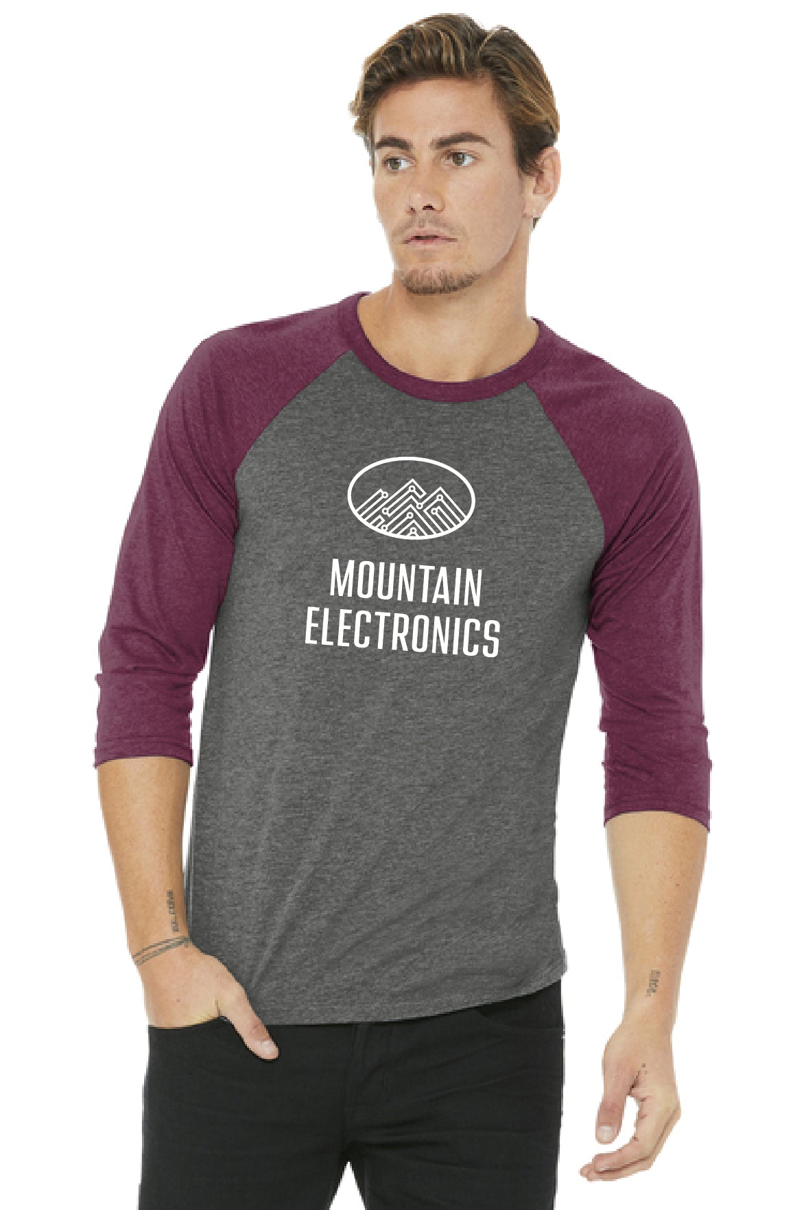 Mountain Electronics - BELLA+CANVAS® Unisex 3/4-Sleeve Baseball Tee